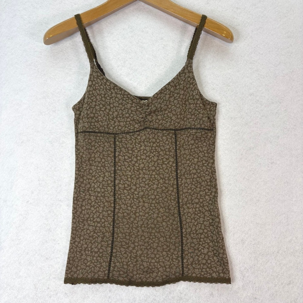 Y2K Old Navy Floral Lace Trim Cami Tank Top Brown Womens M Cottagecore Dainty *